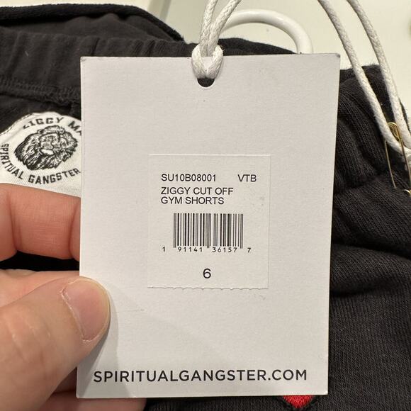 NWT Spiritual Gangster Ziggy Marley Dark Grey Cut Off Gym Shorts - Picture 5 of 5